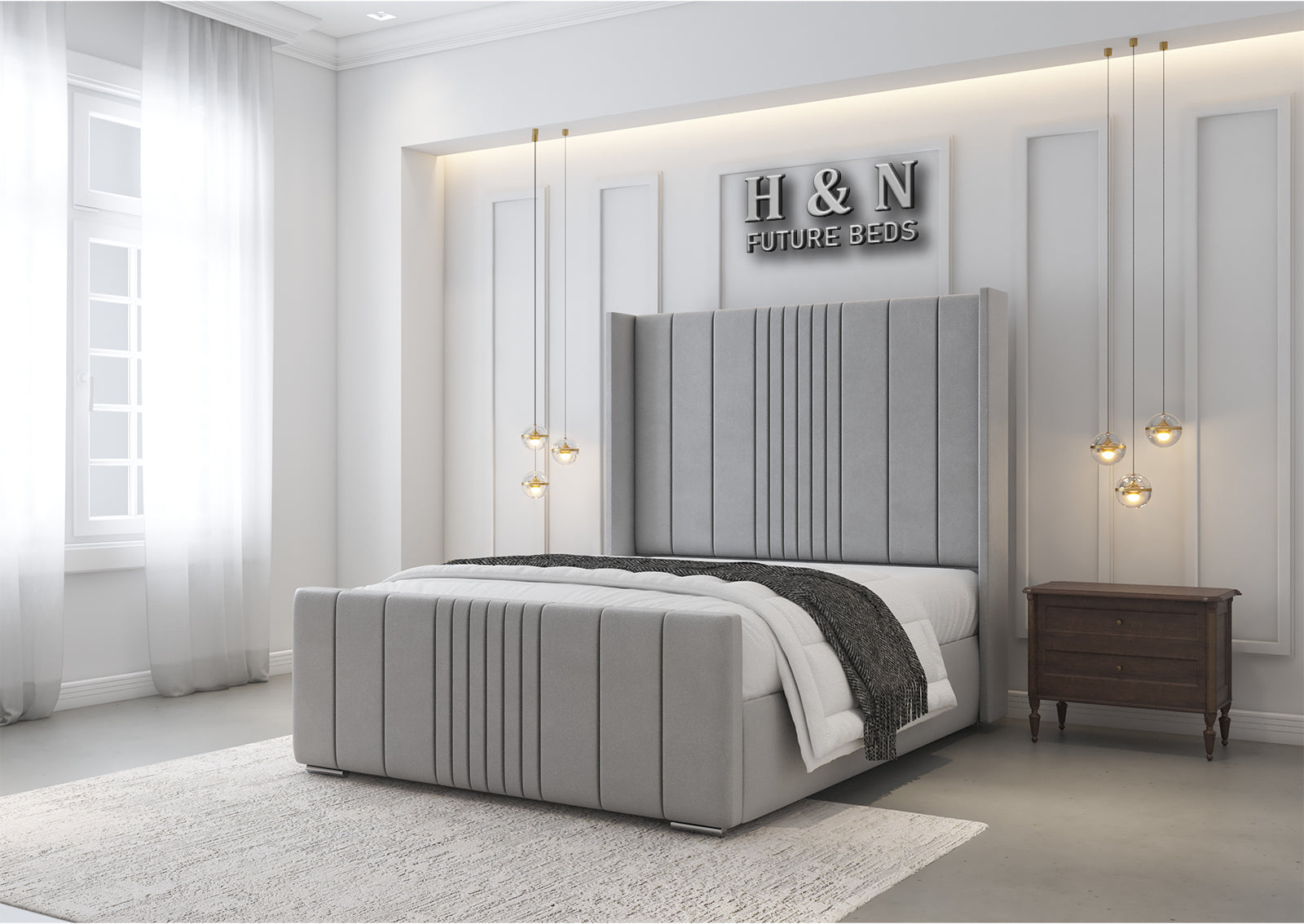 Skyler Winged Line Bed Frame | Storage Option Available