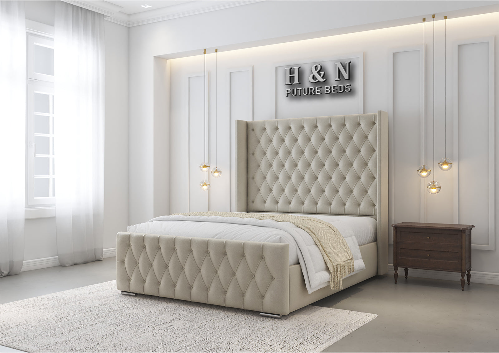 Alessandra Chesterfield Winged Bed Frame | Storage Option Available