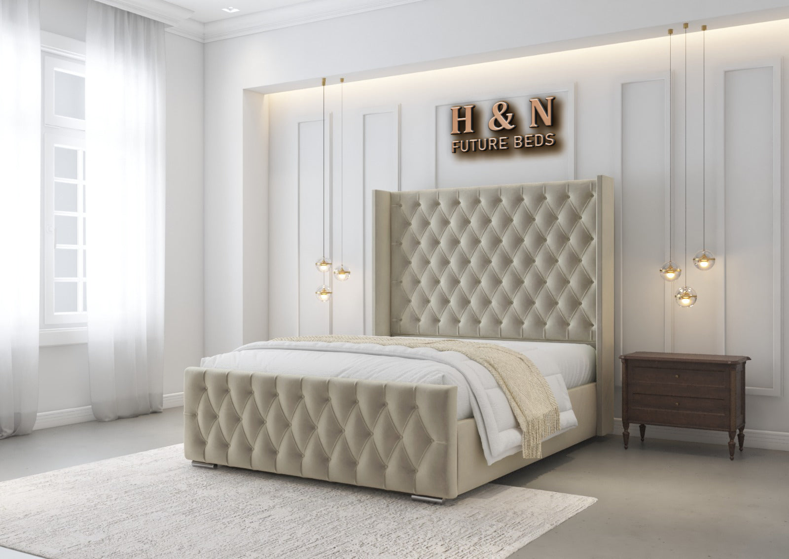 Alessandra Chesterfield Winged Bed Frame | Storage Option Available