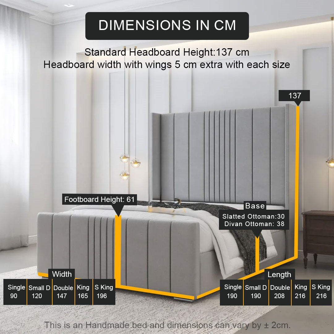 Skyler Winged Line Bed Frame | Storage Option Available