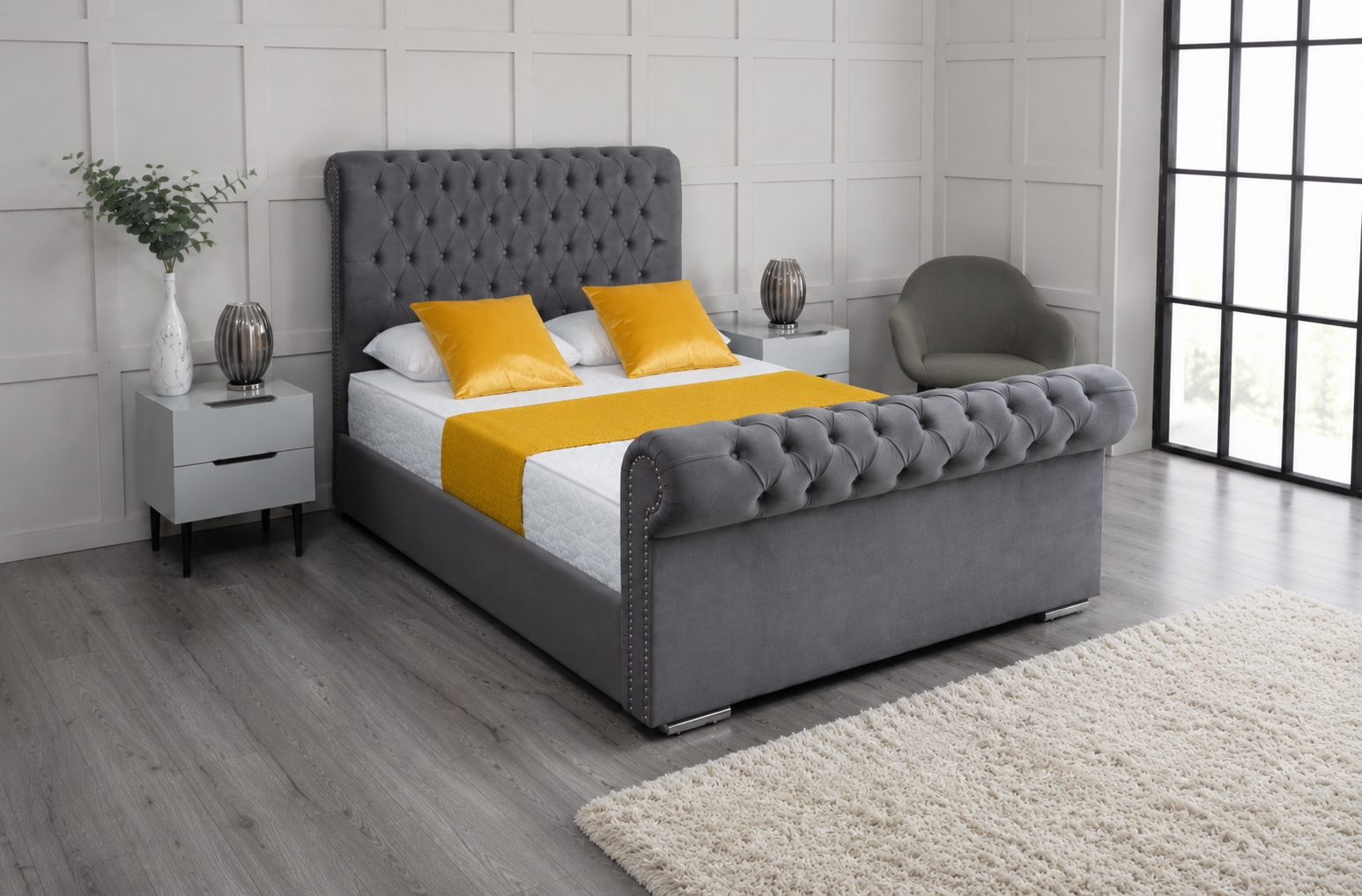 2026 Luxury Anna Sleigh Chesterfield Bed