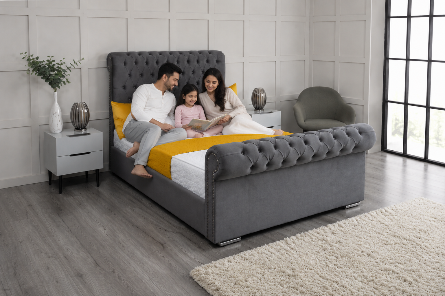 2026 Luxury Anna Sleigh Chesterfield Bed