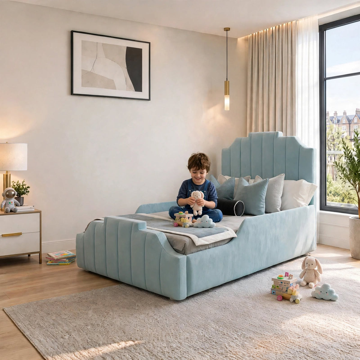 Crown Kids Bed | Handcrafted Kids Single Bed | Blue Naples