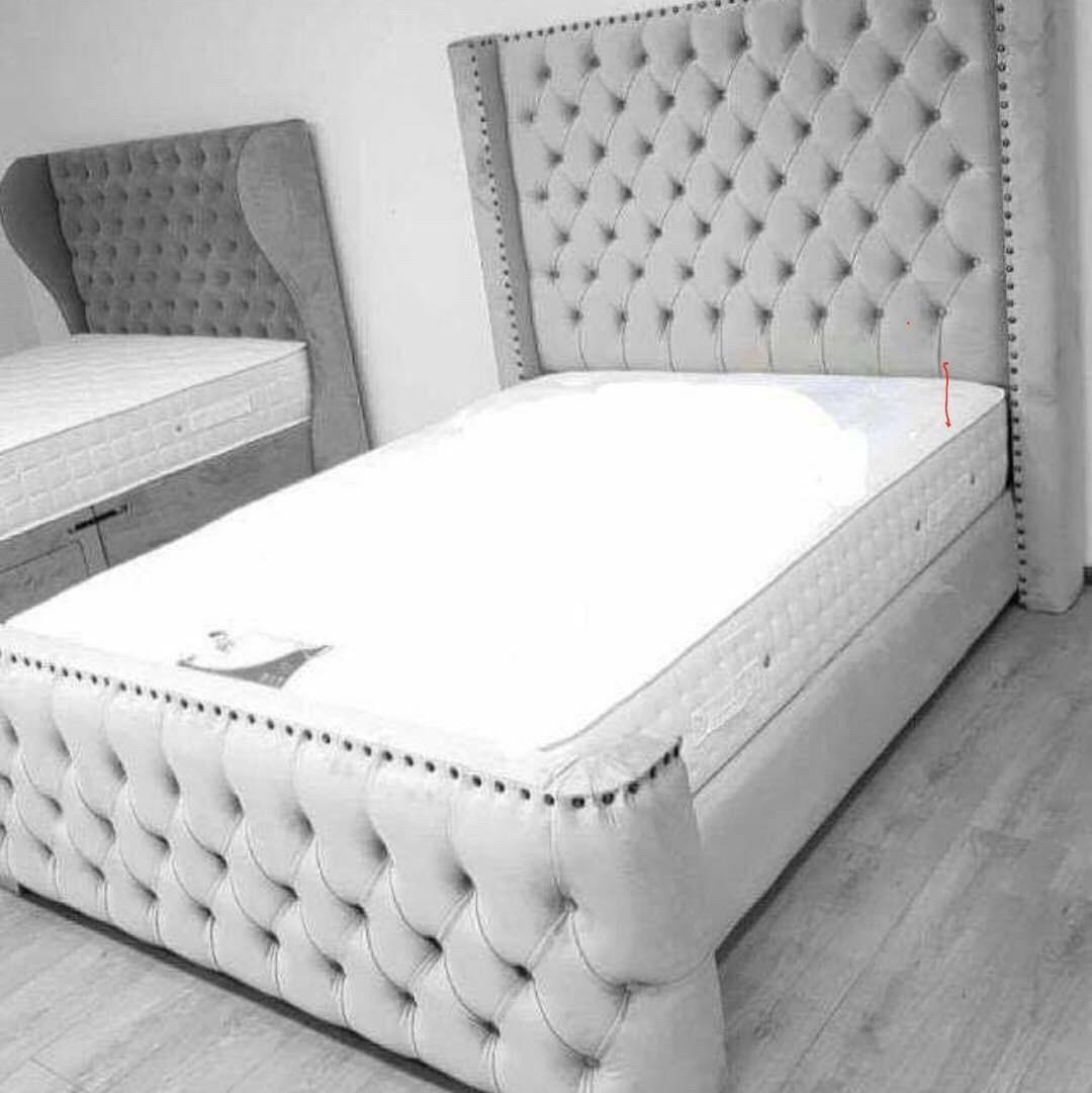 Grey Wingback Bed with mattress