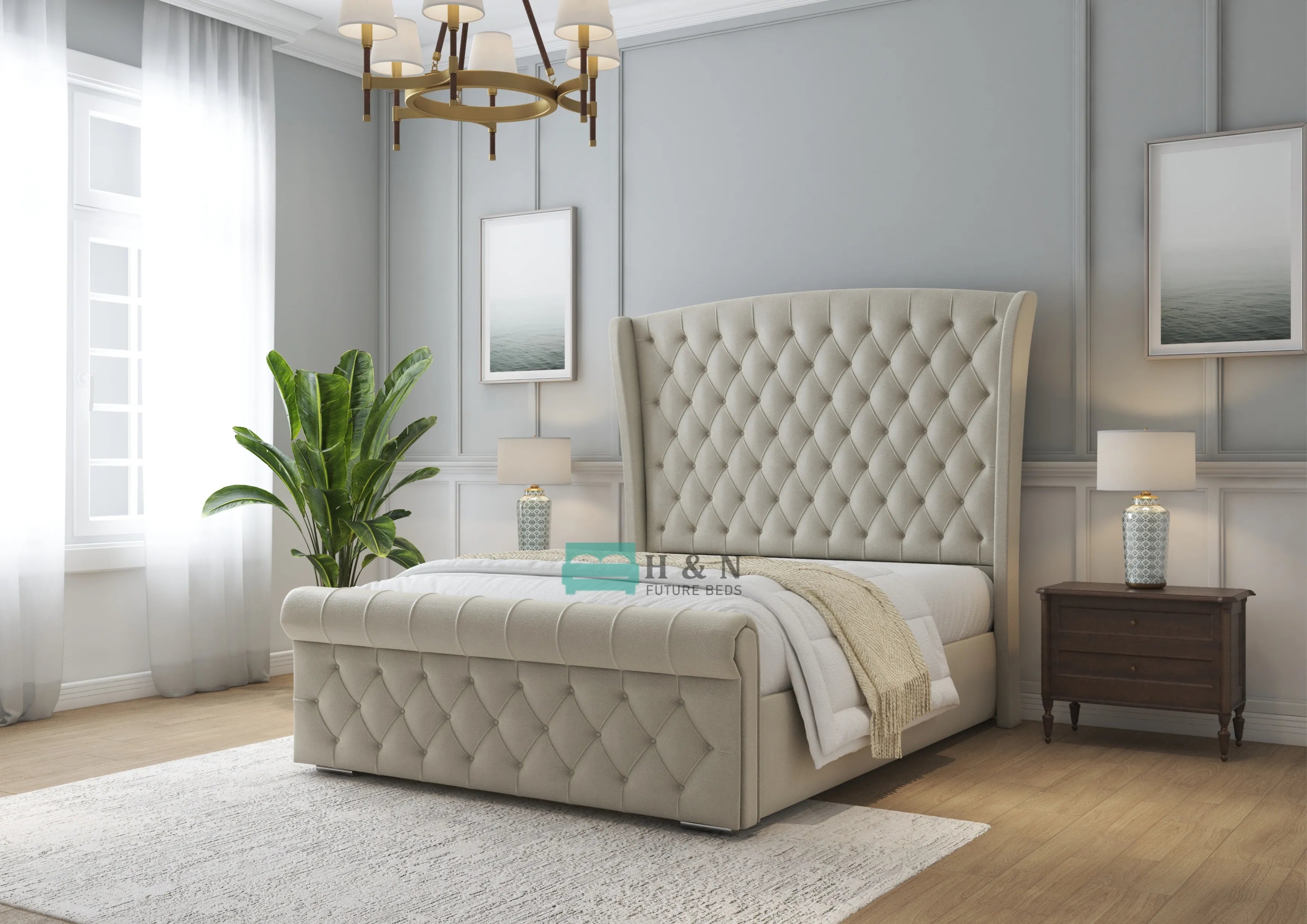 Adeline Chesterfield Swan Bed - HN Future Beds