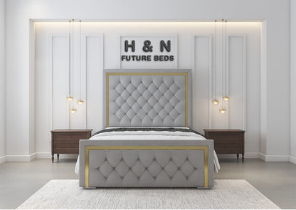 Rebecca Chesterfield Bed Frame With Gold Strip | Storage Option Available