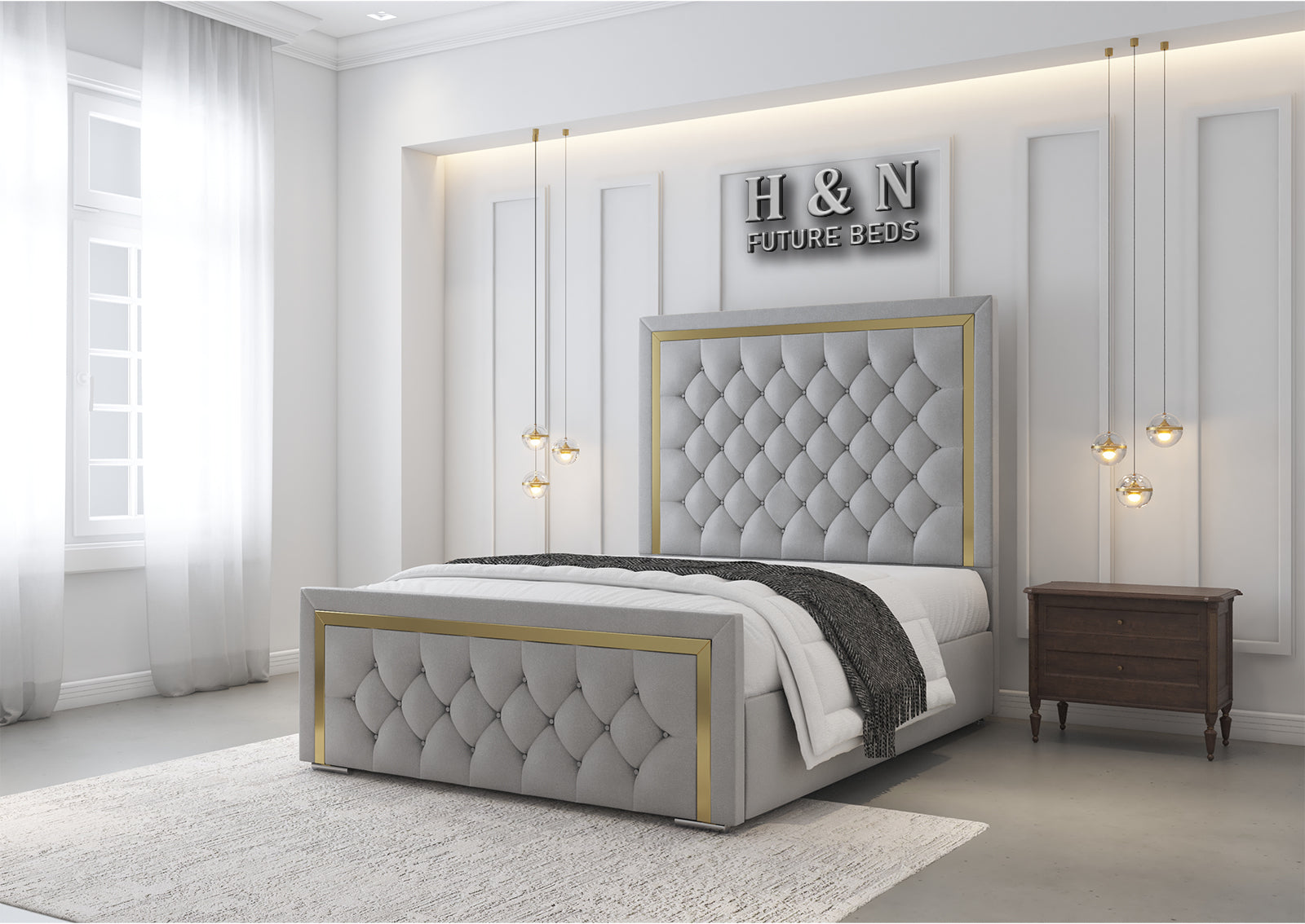 Rebecca Chesterfield Bed Frame With Gold Strip | Storage Option Available