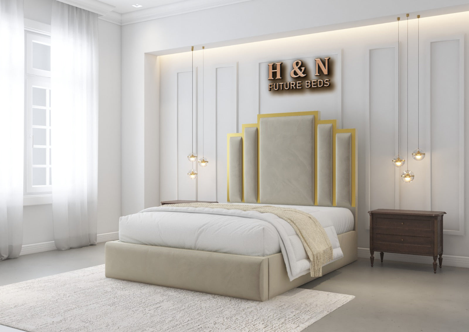 Daisy Crown Panel With Golden Strips | Optional Storage Available