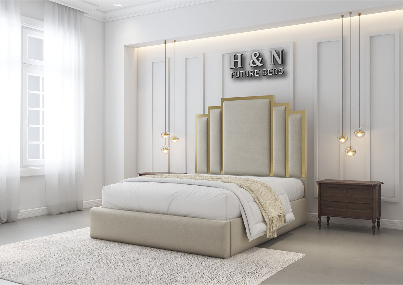 Daisy Crown Panel With Golden Strips | Optional Storage Available