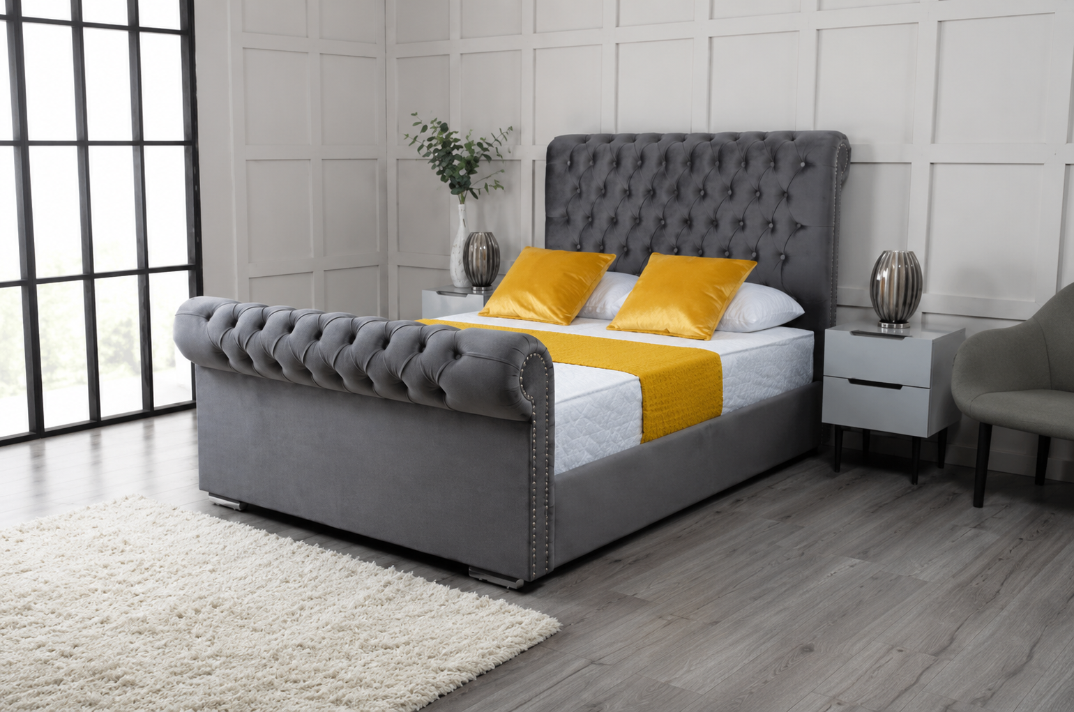 2026 Luxury Anna Sleigh Chesterfield Bed