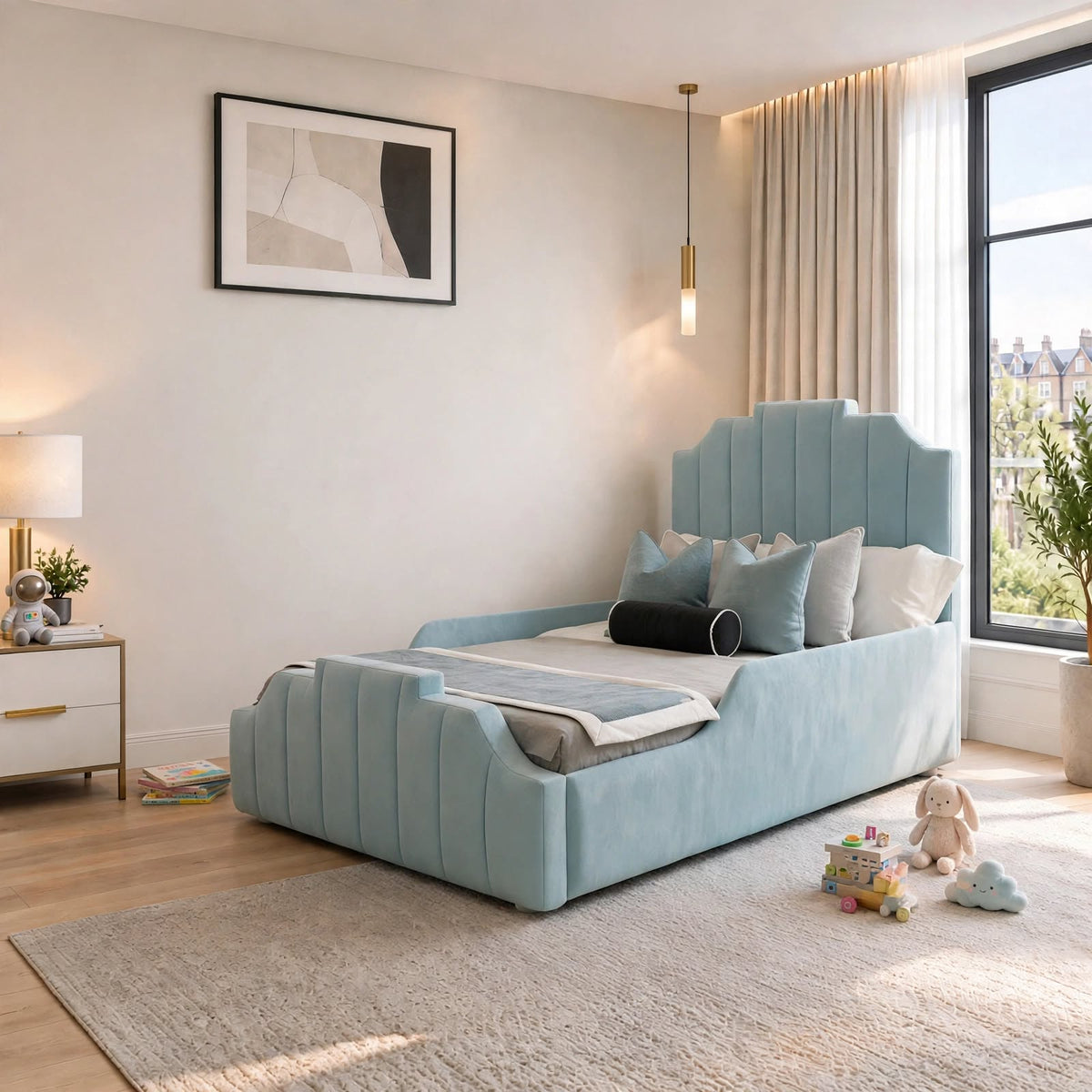 Crown Kids Bed | Handcrafted Kids Single Bed | Blue Naples