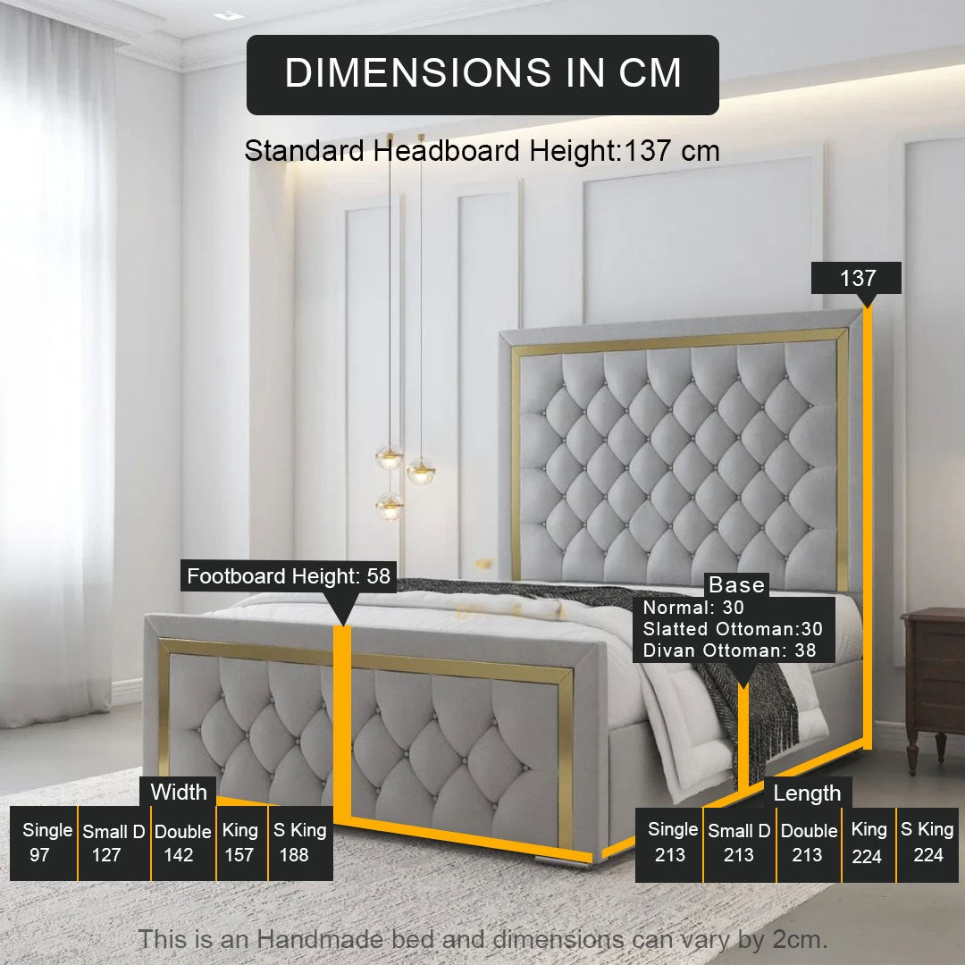 Rebecca Chesterfield Bed Frame With Gold Strip | Storage Option Available