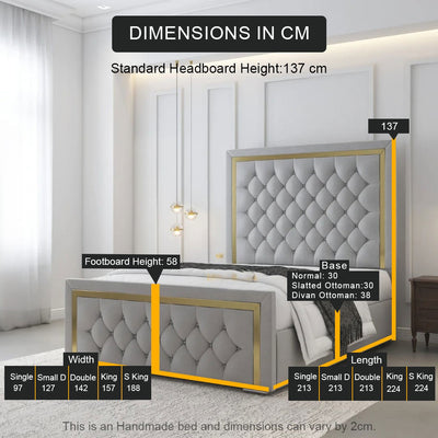 Rebecca Chesterfield Bed Frame With Gold Strip | Storage Option Available