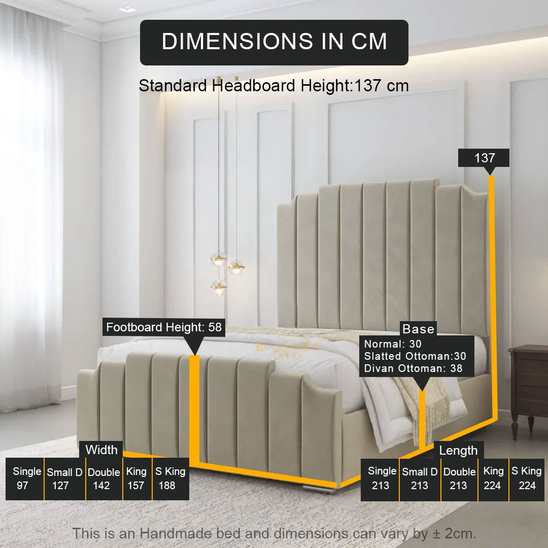 Allura Art Deco Style Bed Frame | Storage Option Available