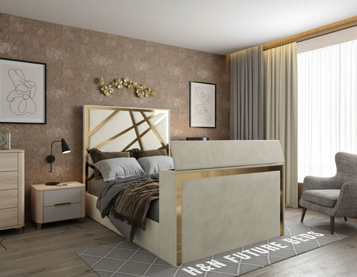 Scott Gold Strip Designer T.V Bed | Different Storage Option Available