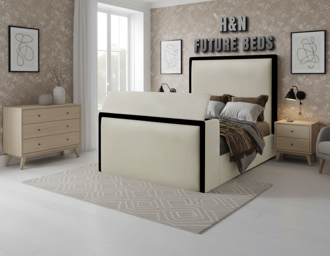 Keith Plain T.V Bed With Black Strips | Different Storage Option Available