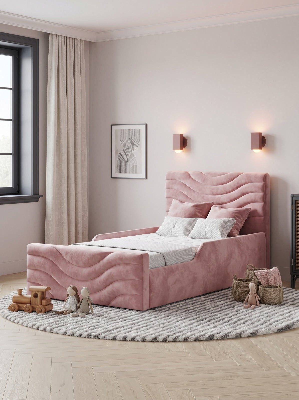 Luna Wave Luxury Upholstered Kids Bed